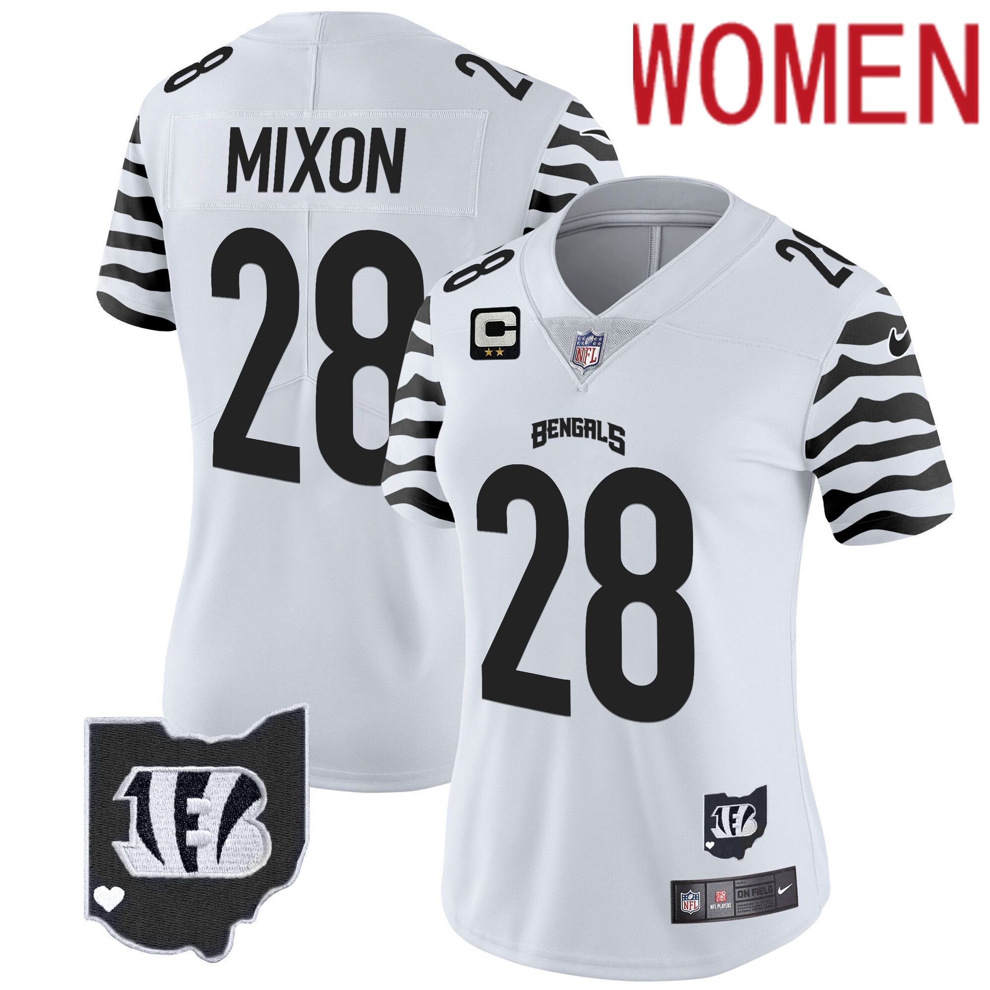 Women Cincinnati Bengals #28 Mixon White 2024 Nike Stripes Vapor Limited NFL Jersey->women nfl jersey->Women Jersey